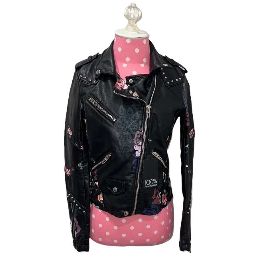 BLANK NYC BLACK BIKER JACKET/FLORAL PATTERN size XS